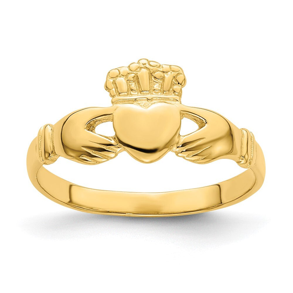 14K Yellow Gold Polished Claddagh Ring Size 7
