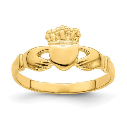 14K Yellow Gold Polished Claddagh Ring Size 7