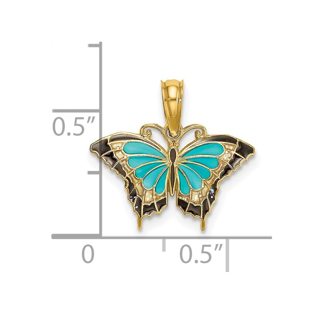 14k Yellow Gold Small Enameled Blue Butterfly Charm