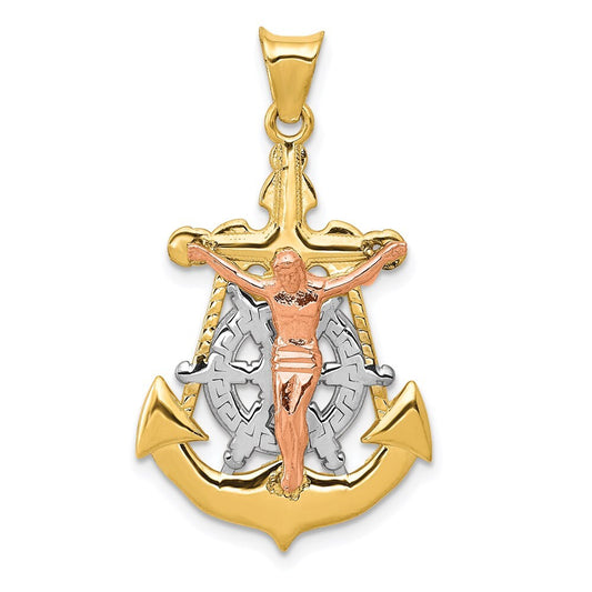 14k Tri-Color Gold Tri-Color Mariner Crucifix Pendant for Women