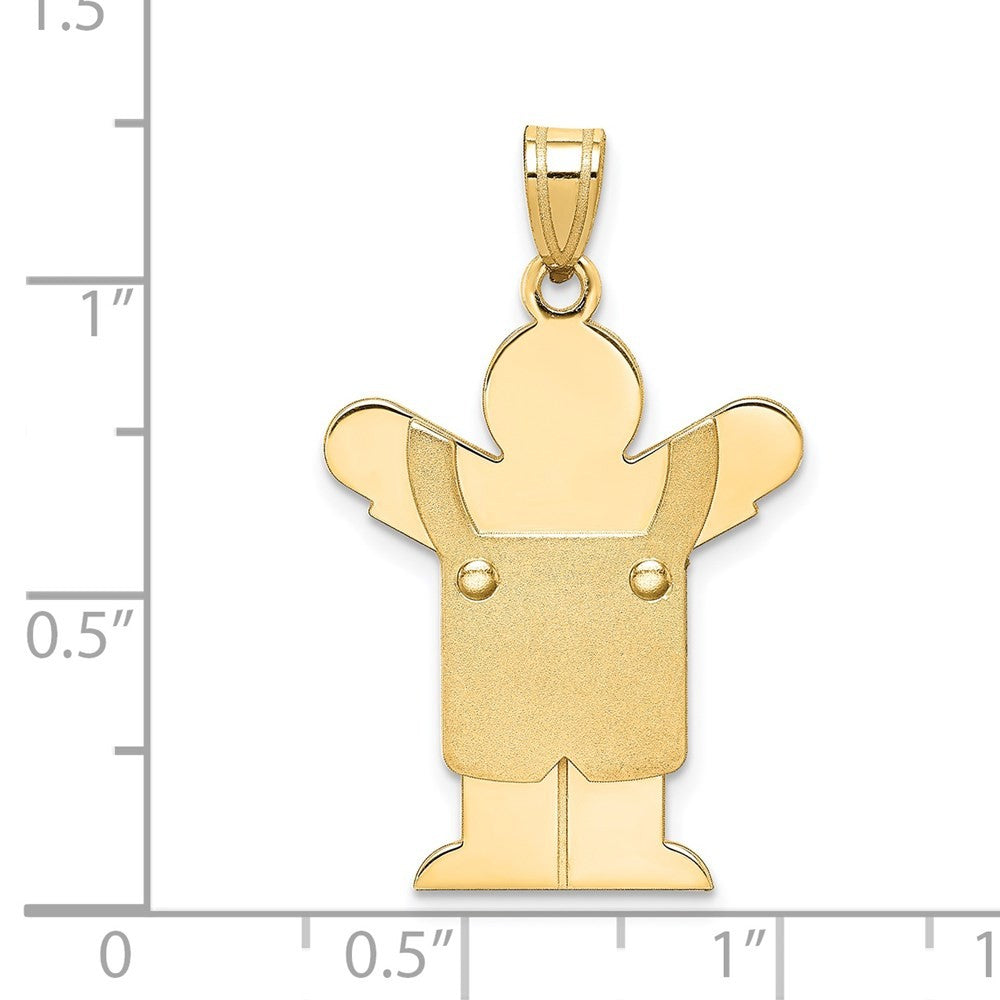 14k Yellow Gold Solid Satin Engravable Boy w Overalls Charm