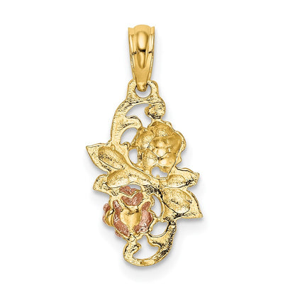 14k Two-tone Gold with White Rhodium Flowers Charm Pendant for Women