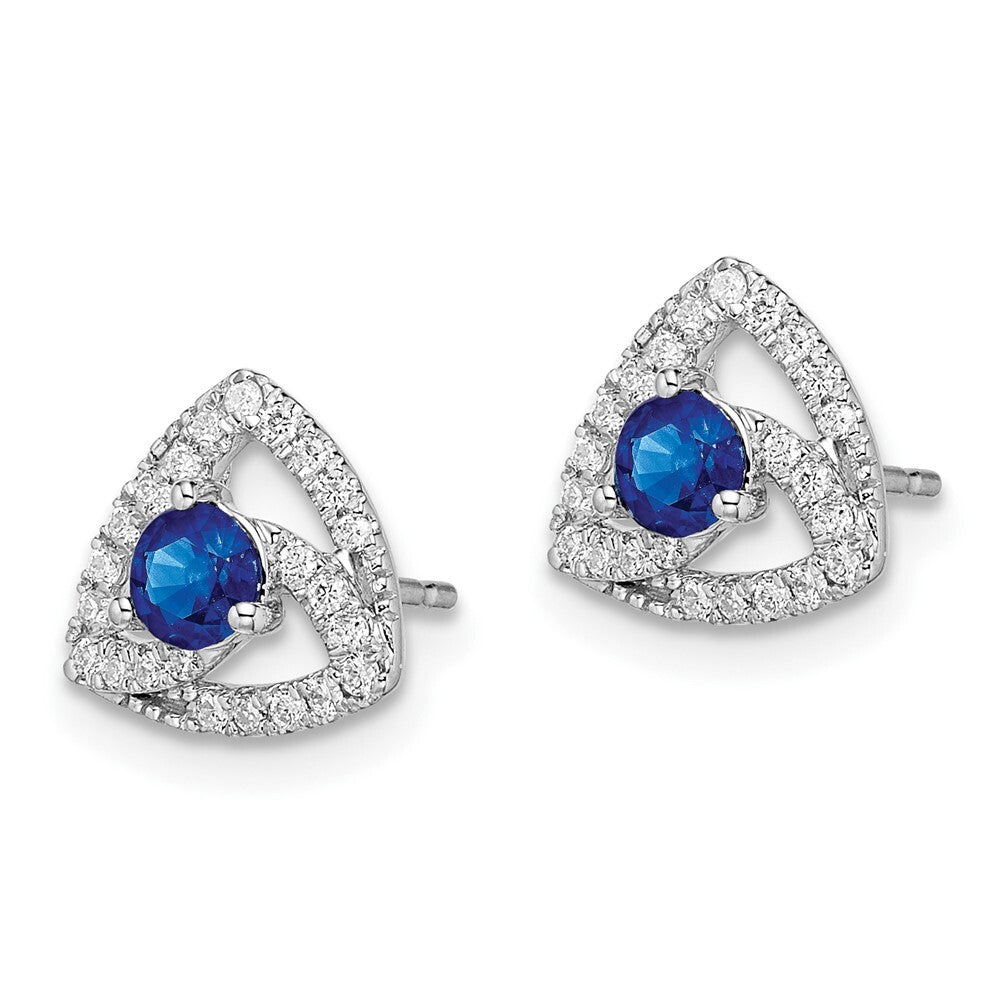 14k White Gold Diamond and Blue Sapphire Triangle Stud Earrings