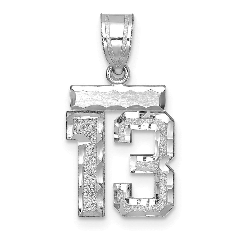 14K White Small Brushed Diamond-cut Number 13 Charm