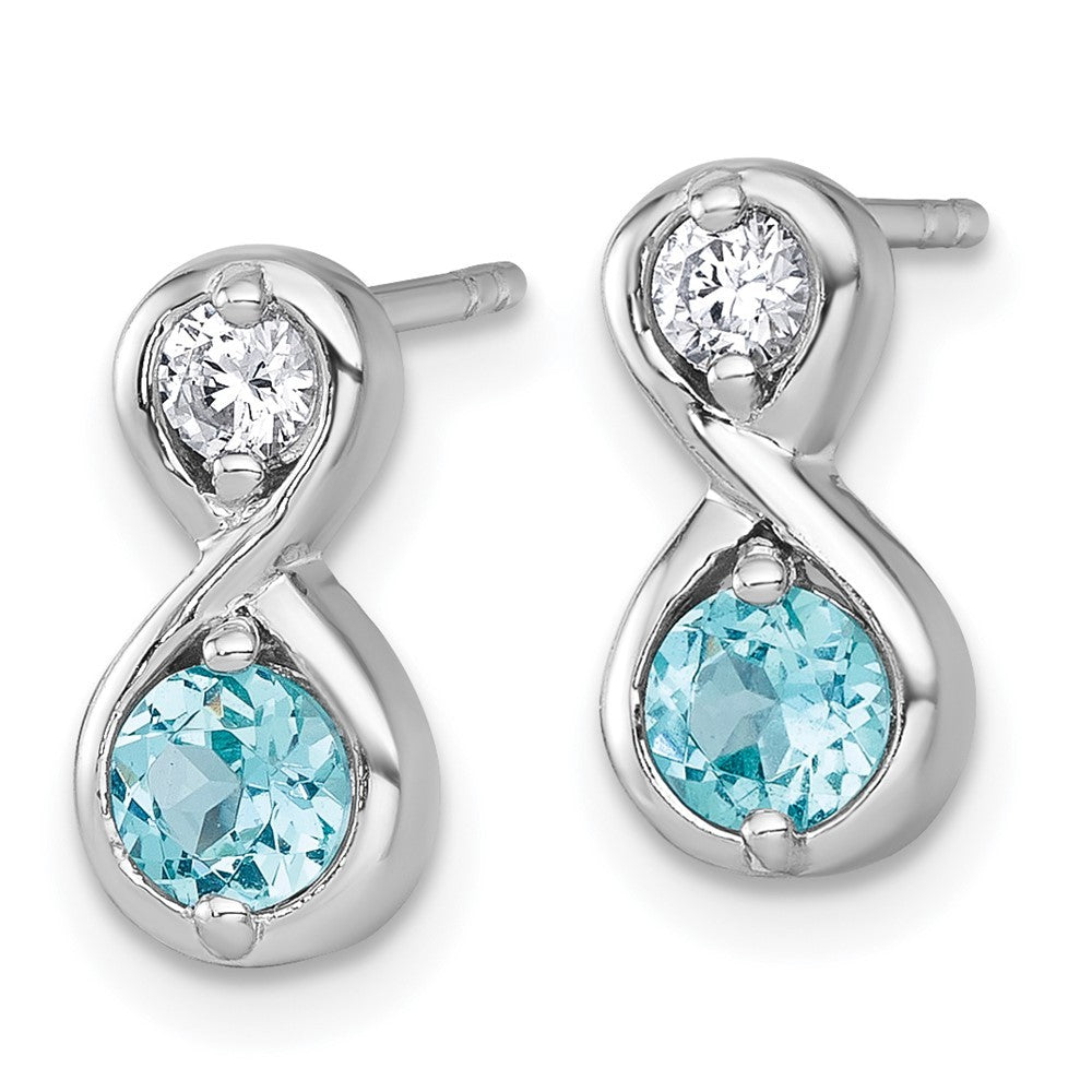 Sterling Silver Polished Round Lab Created Paraiba and CZ Infinity Earrings