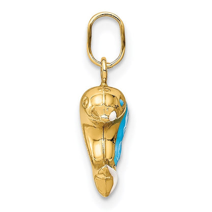 14k Yellow Gold Enameled Dophin Charm Pendant for Women