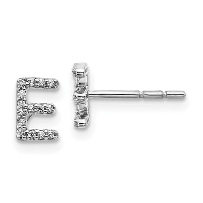 14k White Gold Diamond Initial E Stud Earrings Gift for Women