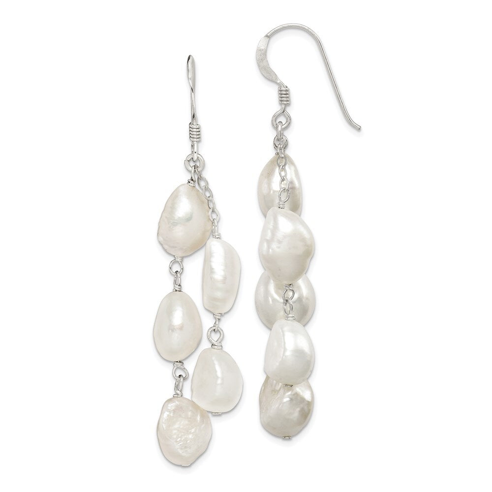 Sterling Silver Polished Freshwater Cultured Pearl Two-Strand Dangle Earrings