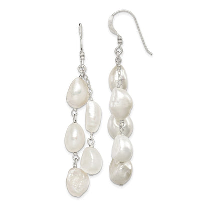 Sterling Silver Polished Freshwater Cultured Pearl Two-Strand Dangle Earrings