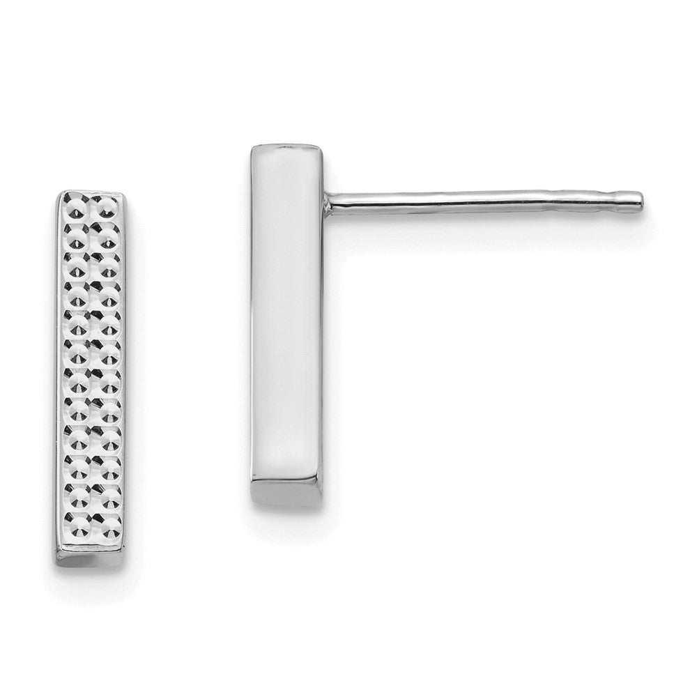 14K White Gold Textured Bar Earrings