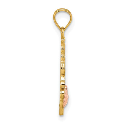 14k Yellow Gold Two-tone & White Rhodium Polished Grandma Rose Oval Pendant