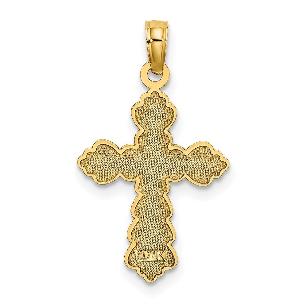 14k Yellow Gold Scalloped Cross Charm Pendant for Women