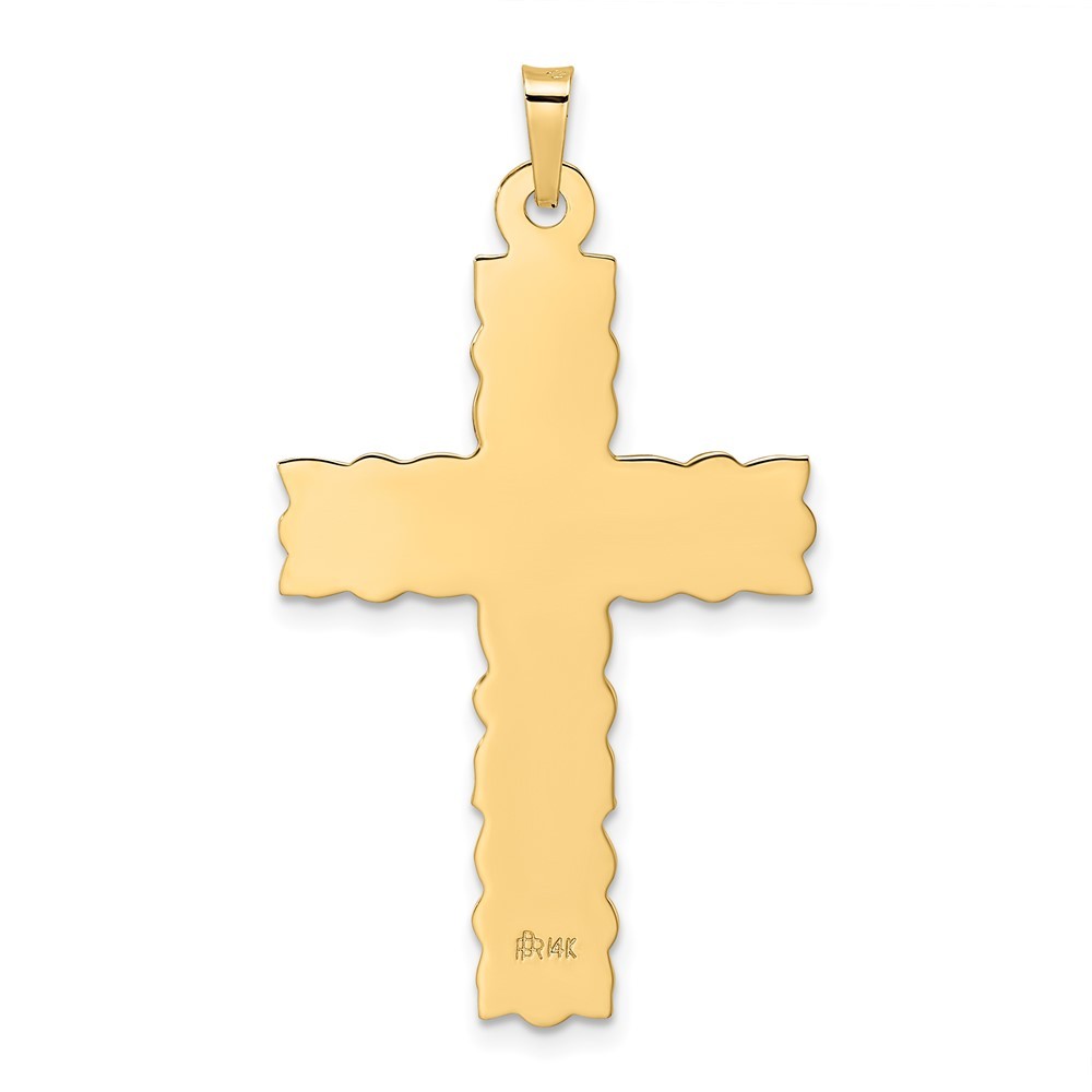 14k Yellow Gold Polished and Textured Floral Solid Cross Pendant