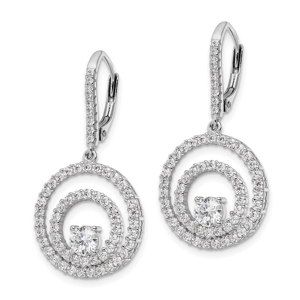 Sterling Silver Polished Cubic Zirconia Circles Leverback Earrings