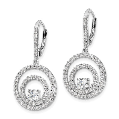 Sterling Silver Polished Cubic Zirconia Circles Leverback Earrings