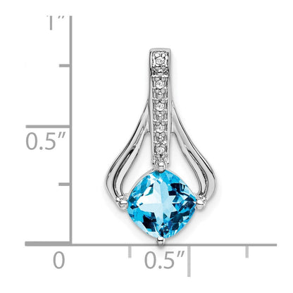 14k White Gold Blue Topaz and Diamond Pendant for Women