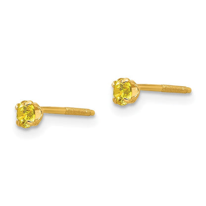 14k Yellow Gold 3mm Imitation Citrine Birthstone Stud Earrings (Nov)