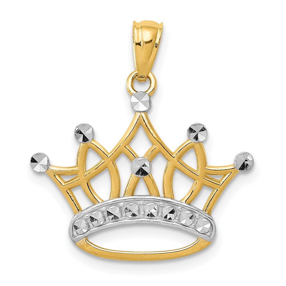 14k Yellow Gold and Rhodium Crown Pendant for Women