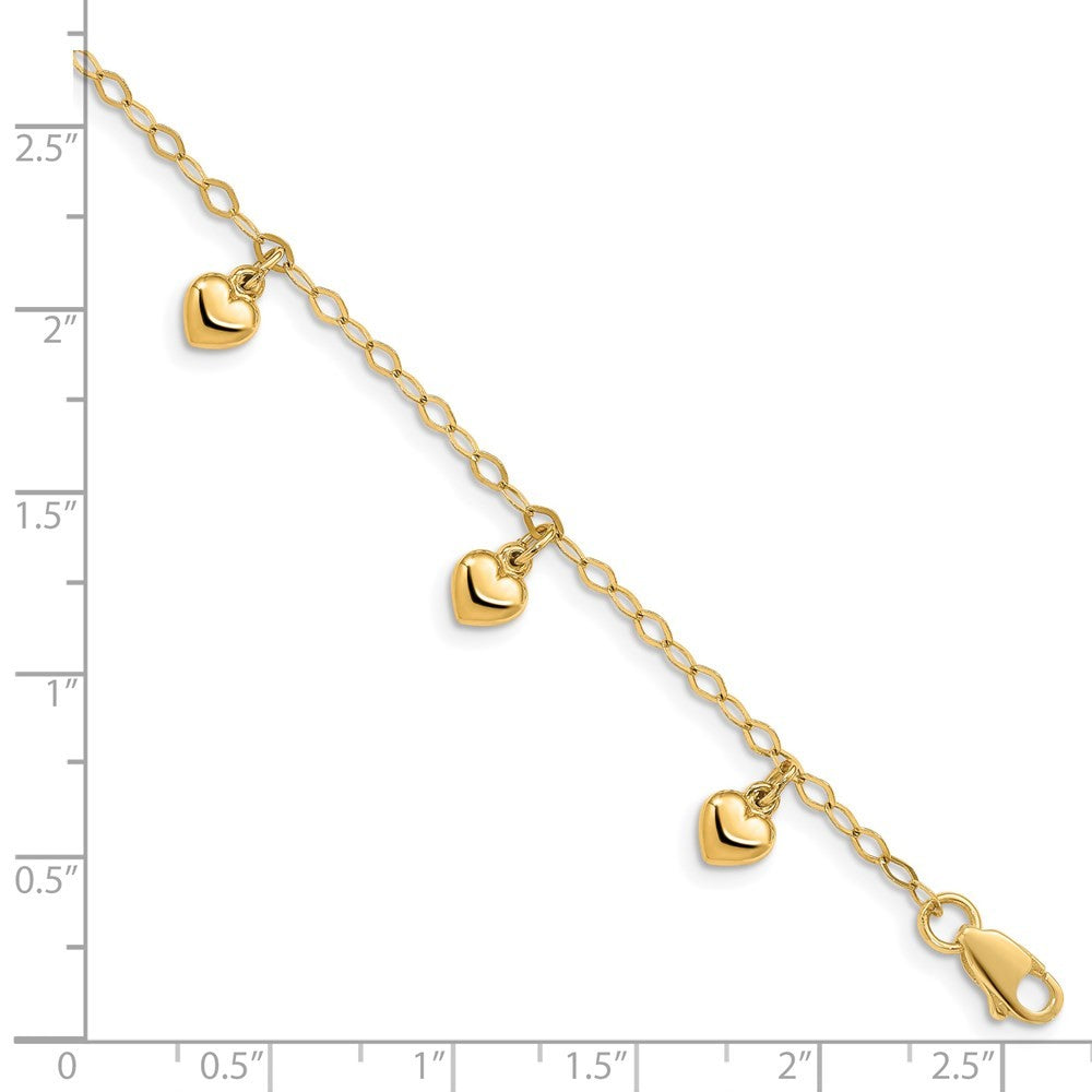 14k Yellow Gold Child's Puffed Heart Charm Bracelet