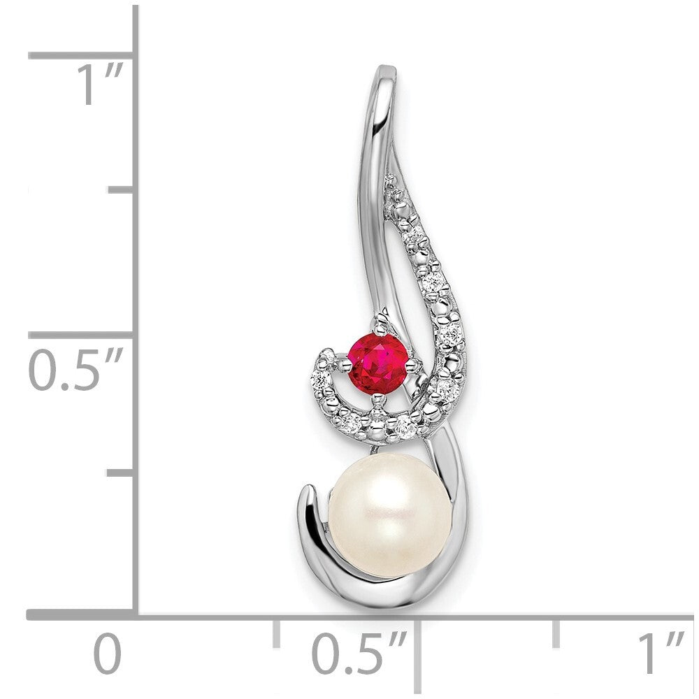14k White Gold FWC Pearl Ruby & Diamond Slide Pendant for Women
