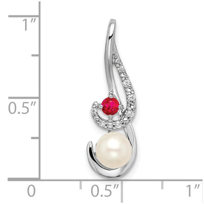 14k White Gold FWC Pearl Ruby & Diamond Slide Pendant for Women