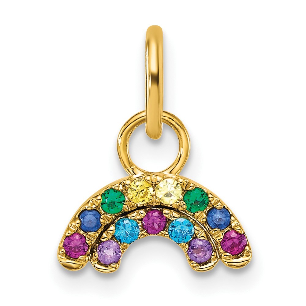 14k Yellow Gold Polished Multi-color CZ Double Rainbow Charm