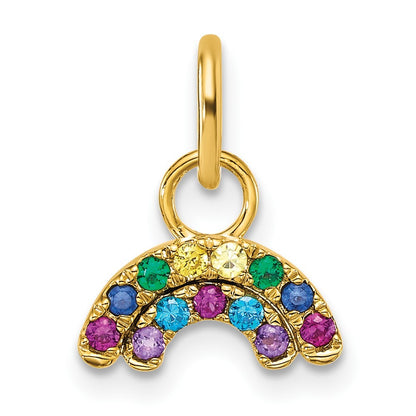 14k Yellow Gold Polished Multi-color CZ Double Rainbow Charm