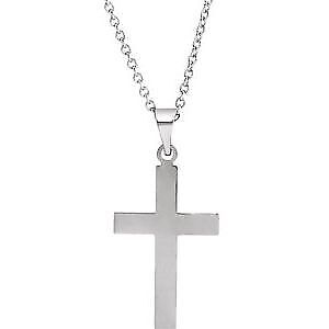 14k White Gold 18 x 12 mm Cross Pendant Necklace 18"