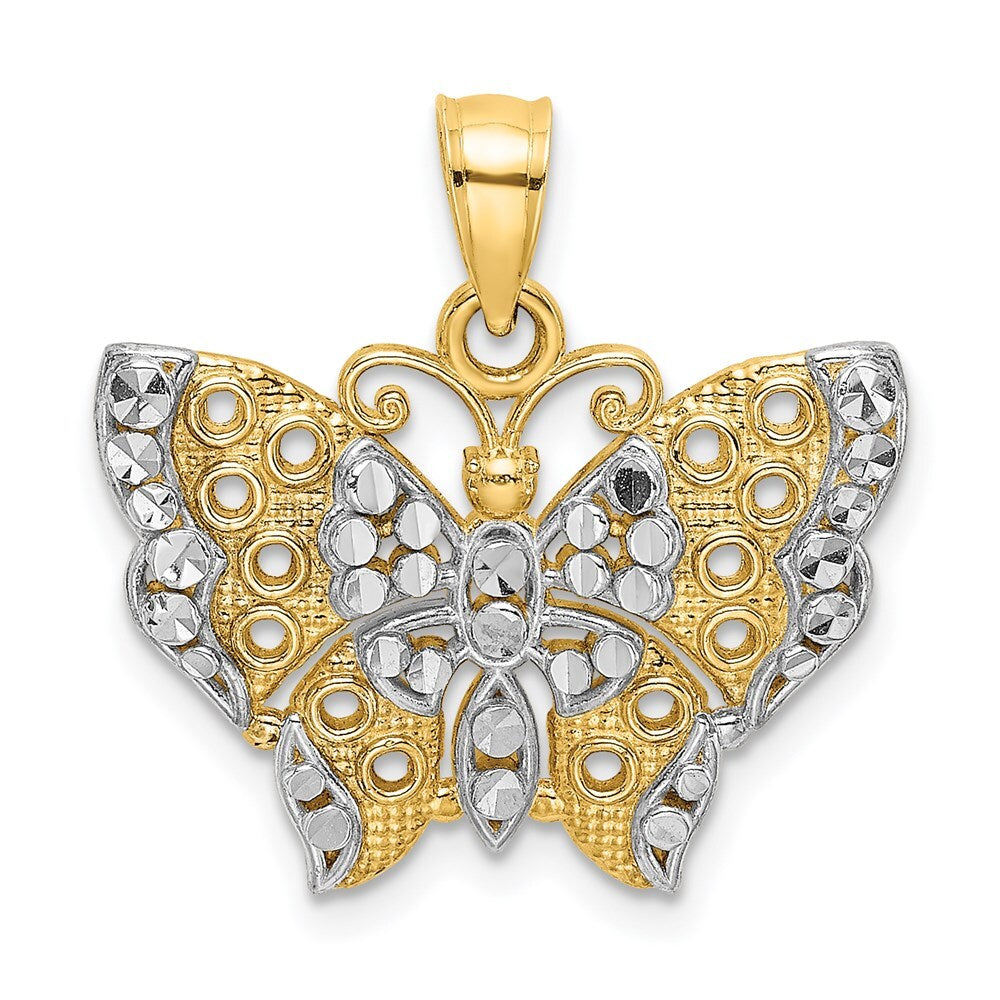 14k Yellow Gold Rhodium Cut-out Wings Butterfly Pendant for Women