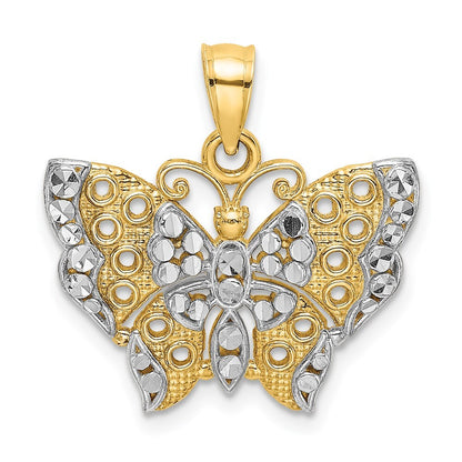 14k Yellow Gold Rhodium Cut-out Wings Butterfly Pendant for Women
