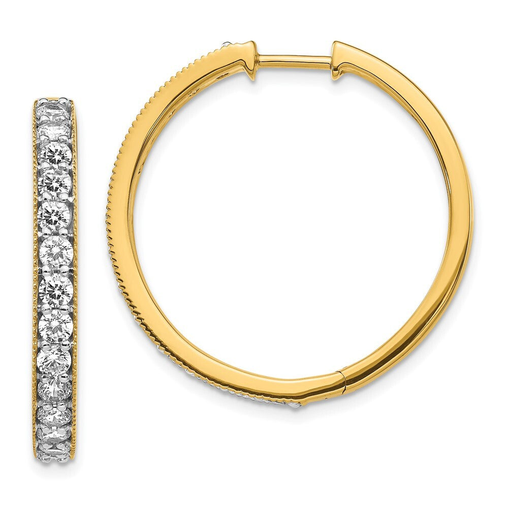 14k Yellow Gold Diamond Milgrain Hinged Hoop Earrings