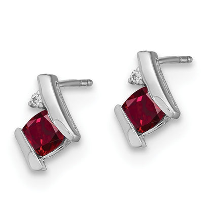14K White Gold Cushion Cr. Ruby and Diamond Stud Earrings Gift for Women