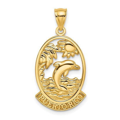 14k Yellow Gold PUERTO RICO Dolphin Sunset Scene Charm