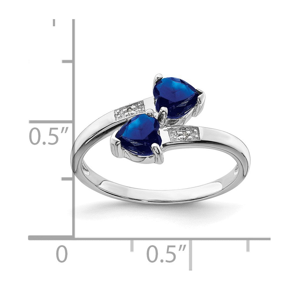 Sterling Silver Rhodium-plated Dark Sapphire & Diamond Heart Ring Size 6