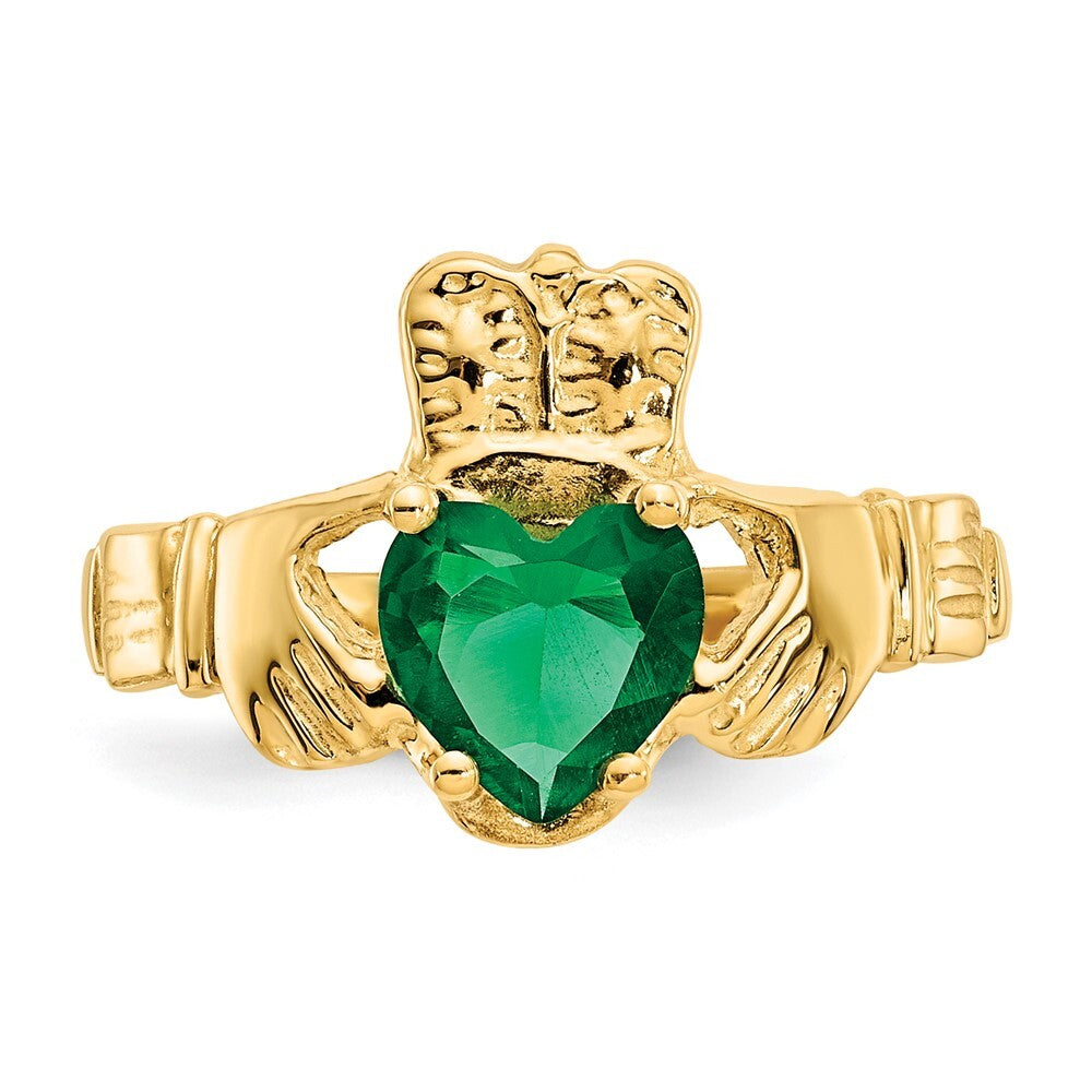 14K Yellow Gold May CZ Birthstone Claddagh Ring