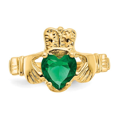14K Yellow Gold May CZ Birthstone Claddagh Ring