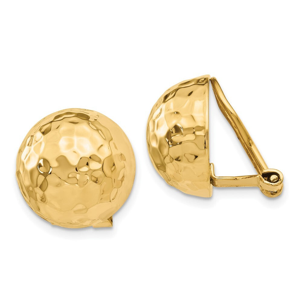 14k Yellow Gold Omega Clip 14mm Hammered Non-pierced Stud Earrings