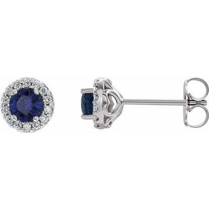 14k White Gold 4 mm Blue Sapphire and 1/8 CTW Diamond Stud Earrings