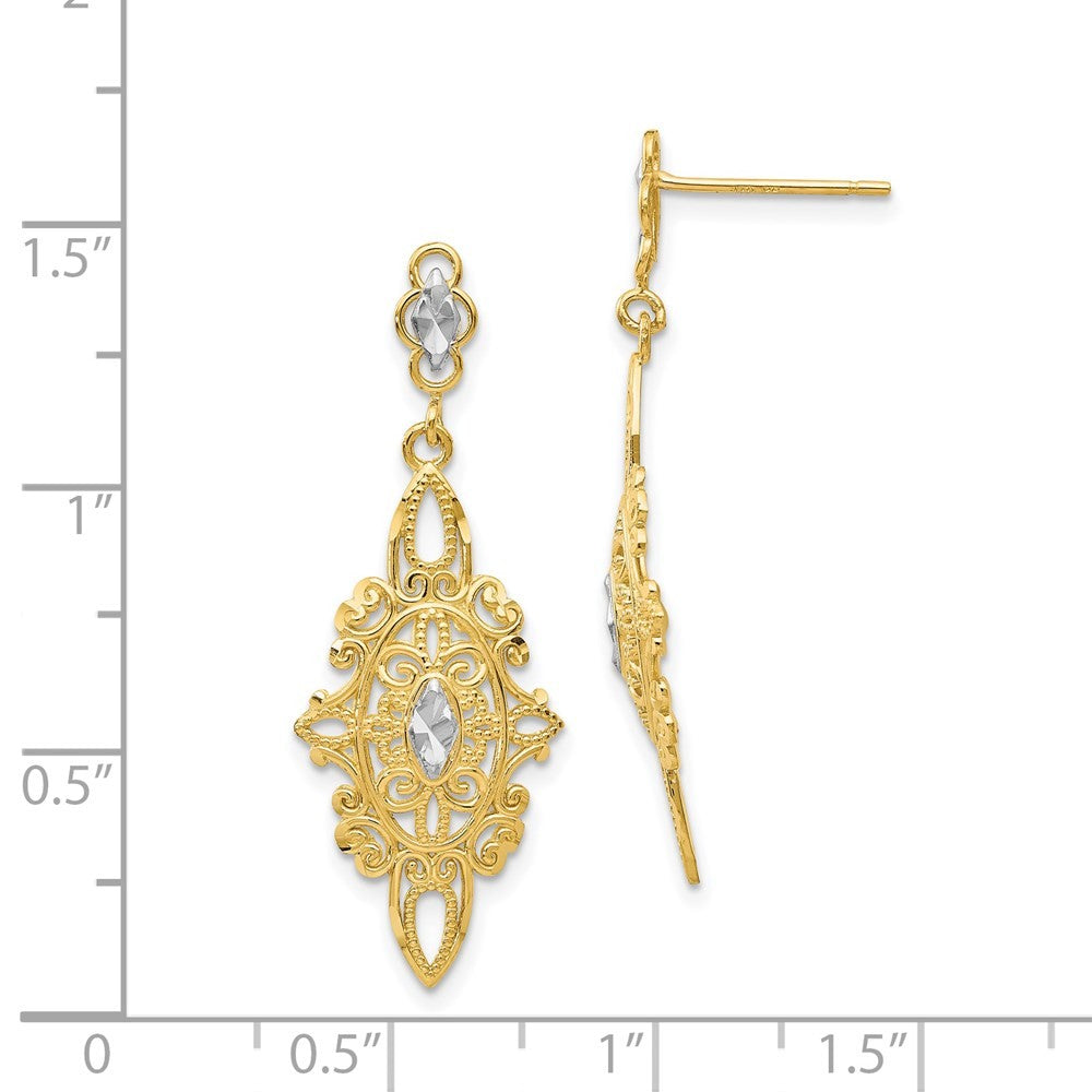 14k Yellow Gold Rhodium Diamond-cut Filigree E