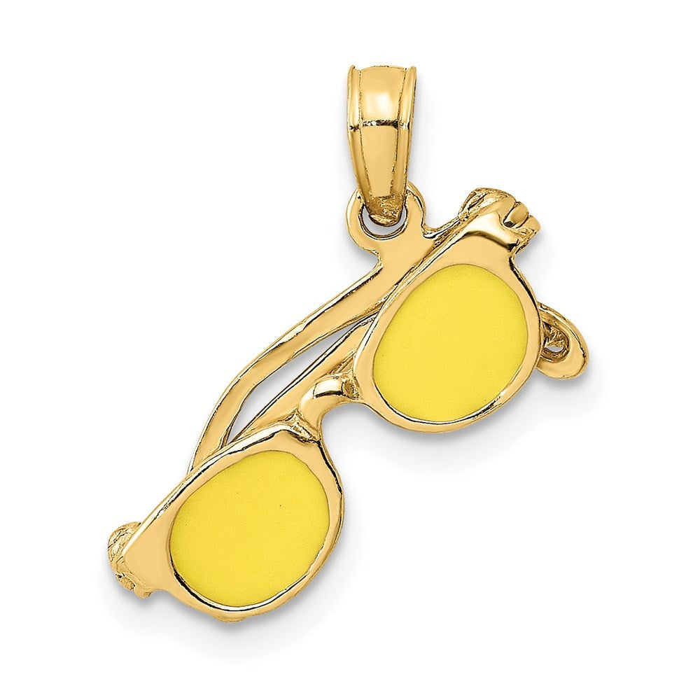 14k Yellow Gold 3D Yellow Enameled Sunglasses Moveable Charm