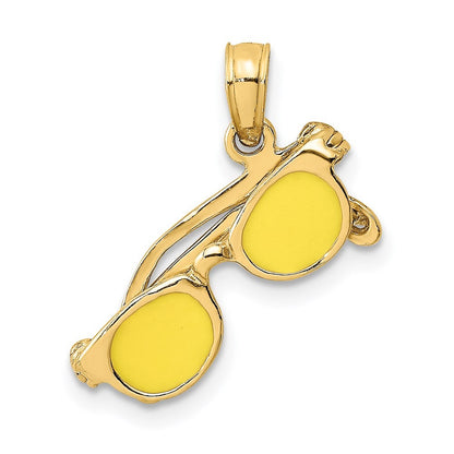 14k Yellow Gold 3D Yellow Enameled Sunglasses Moveable Charm