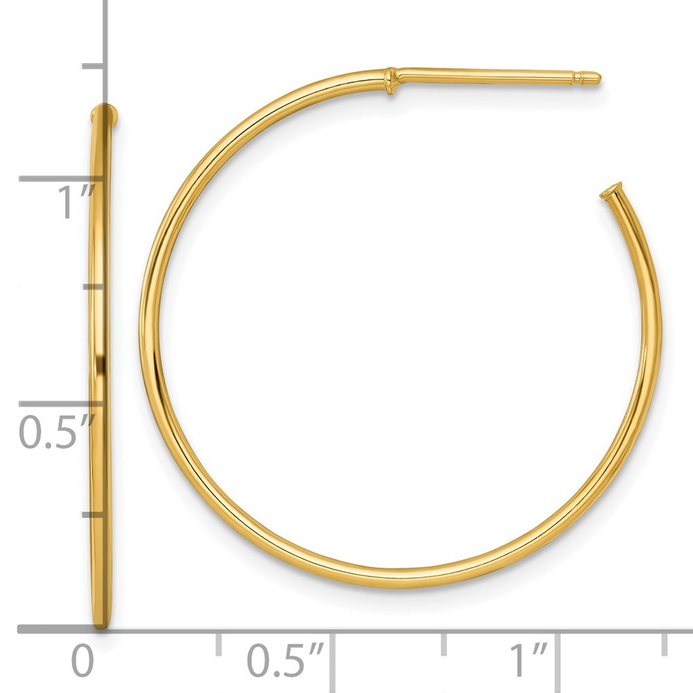 14k Yellow Gold Polished 1.2 x 30mm Solid C-Hoop Earrings
