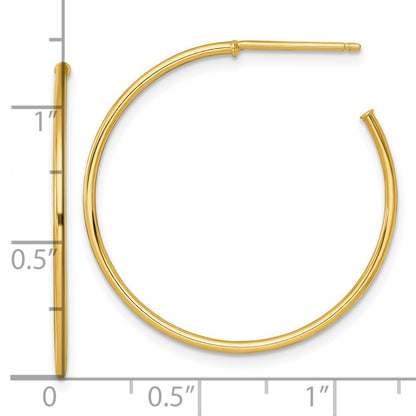 14k Yellow Gold Polished 1.2 x 30mm Solid C-Hoop Earrings