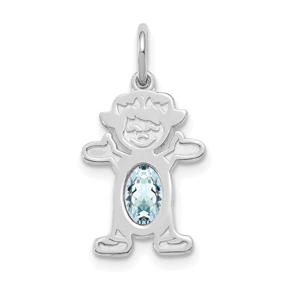 14k White Gold Girl 6x4 Oval Genuine Aquamarine-March Pendant for Women