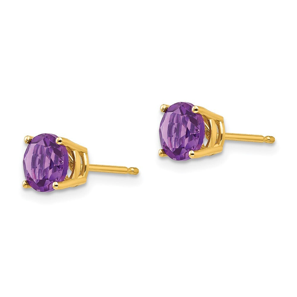 14k Yellow Gold 6mm Amethyst Stud Earrings Gift for Women