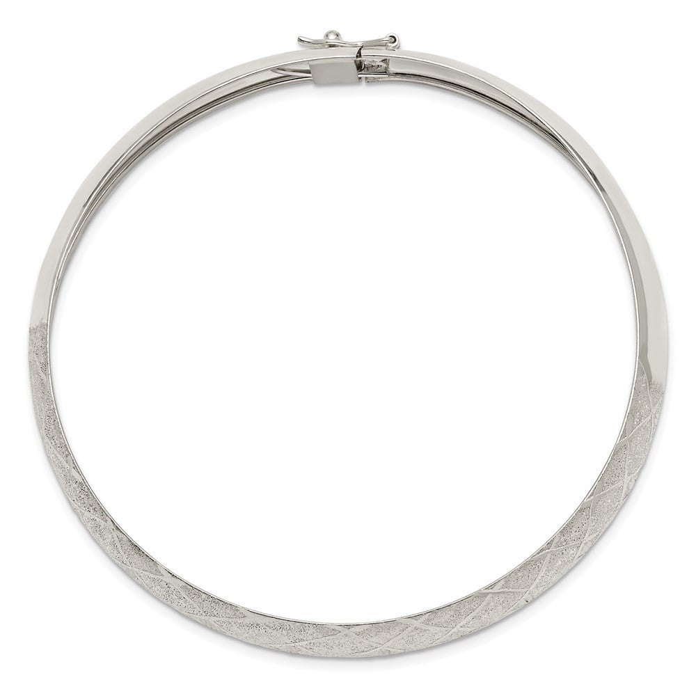 Sterling Silver 10mm Polished Diamond-Cut Textured Flexible Bangle