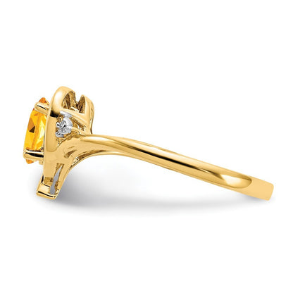 14K Yellow Gold Citrine and Diamond Heart Ring