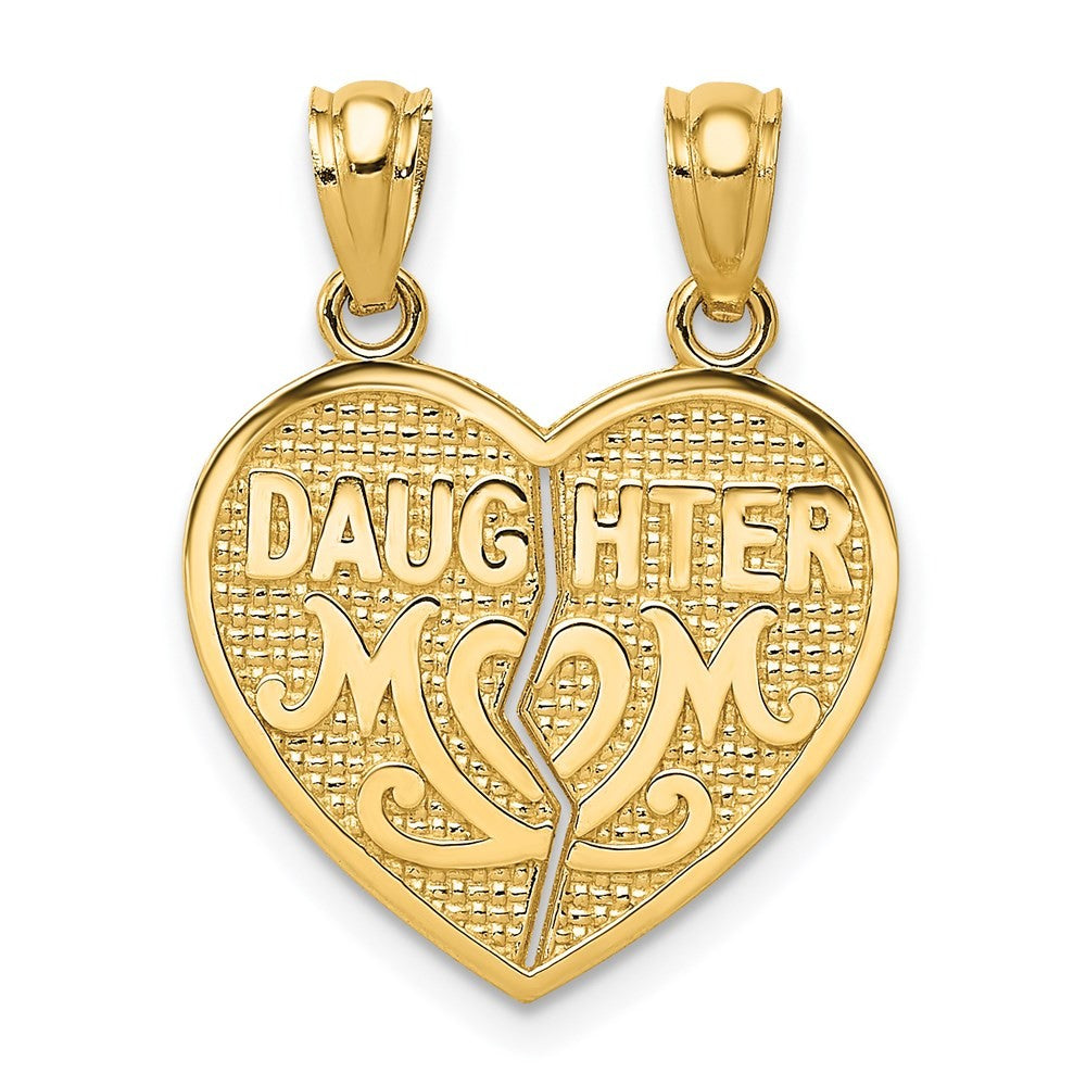 14k Yellow Gold Satin and  DAUGHTER-MOM 2-Piece Break-Apart Heart Pendant