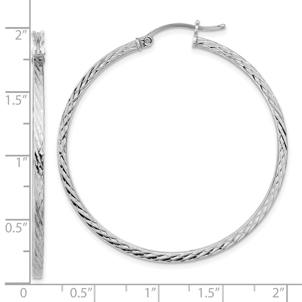 Sterling Silver Rhodium-plated Diamond-cut 2x45mm Square Tube Hoop Earrings