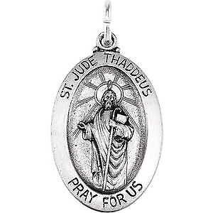 14k White Gold 19x13.5 mm Oval St. Jude Thaddeus Medal Pendant